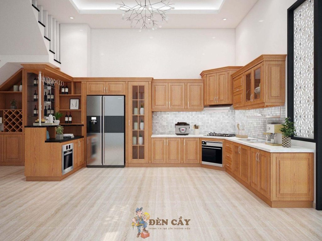 tủ bếp gỗ sồi