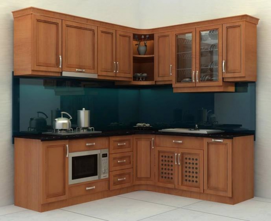 tủ bếp gỗ sồi nga hình chữ I