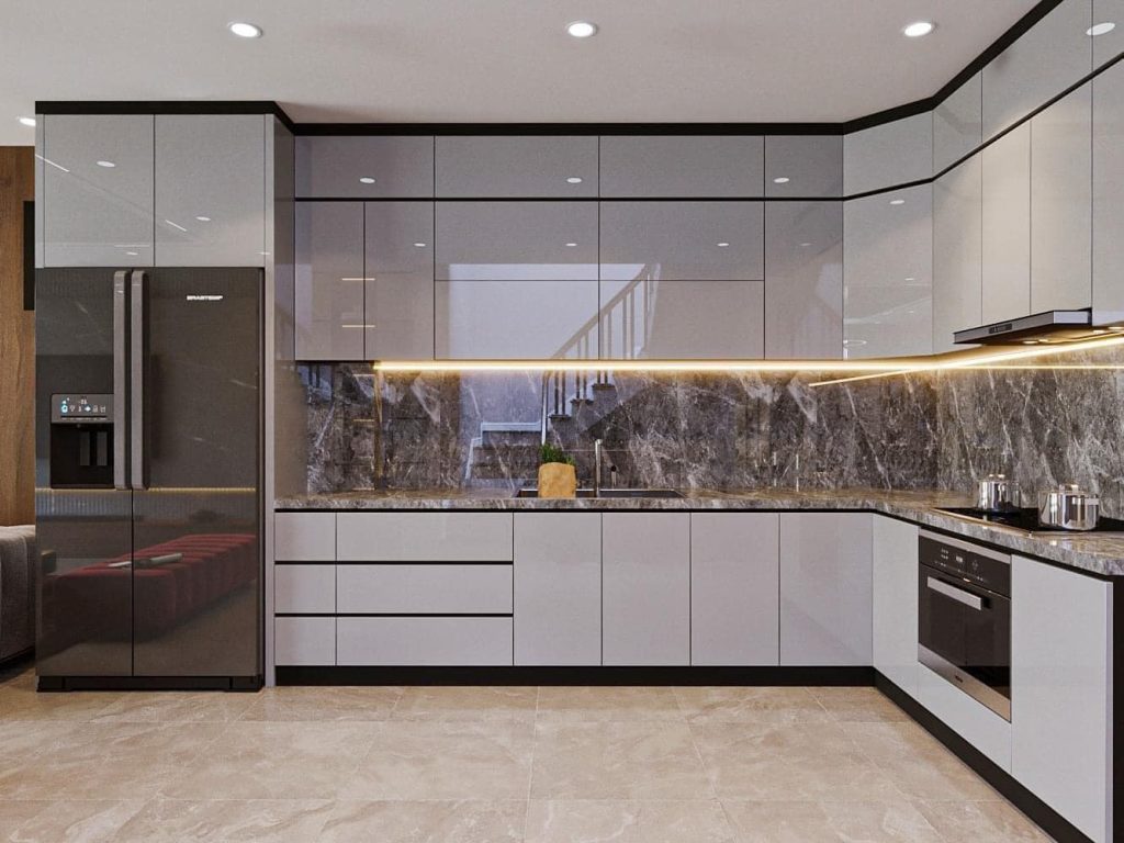 Tủ bếp inox 304 cánh Acrylic bóng gương