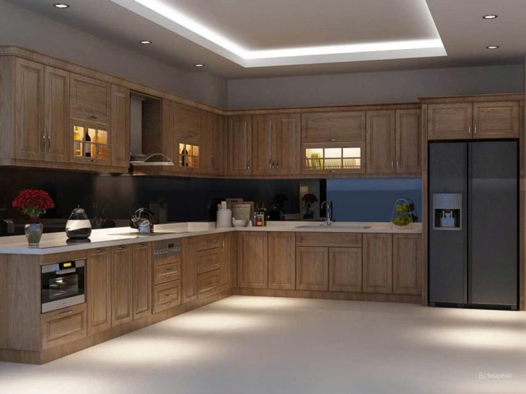 tủ bếp gỗ sồi nga hình chữ I