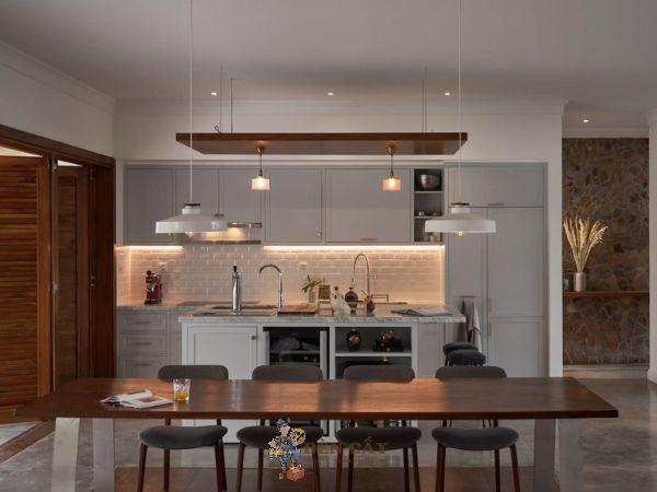 thiết kế phòng khách liền bếp nhà ống