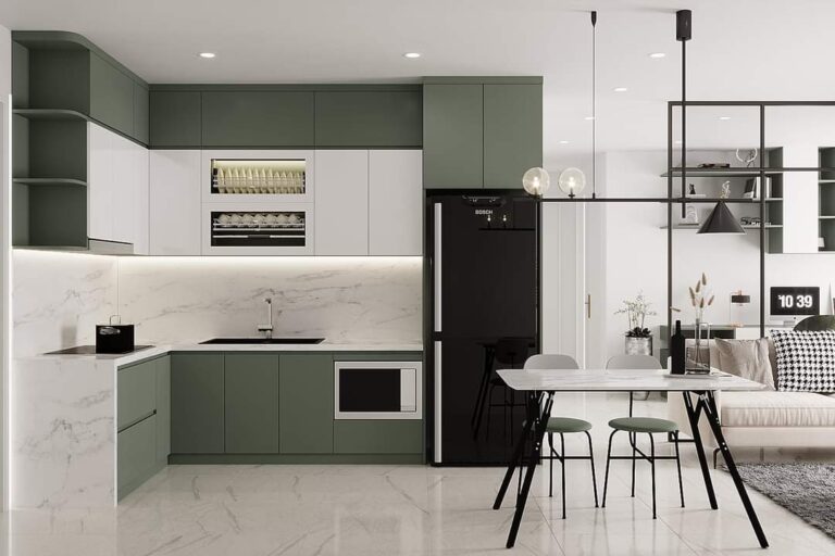 tủ bếp phủ sơn đẹp hiện đại