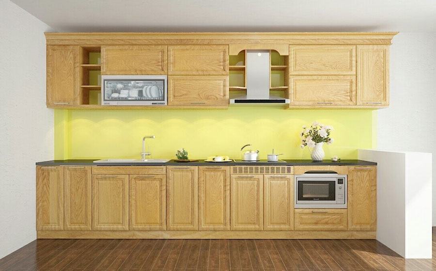 tủ bếp gỗ sồi nga hình chữ I