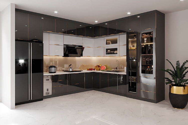 tủ bếp inox chữ I tiết kiệm diện tích