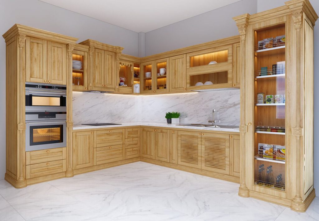 Tủ bếp gỗ sồi giá rẻ