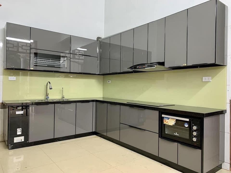 tủ bếp inox chữ L hiện đại