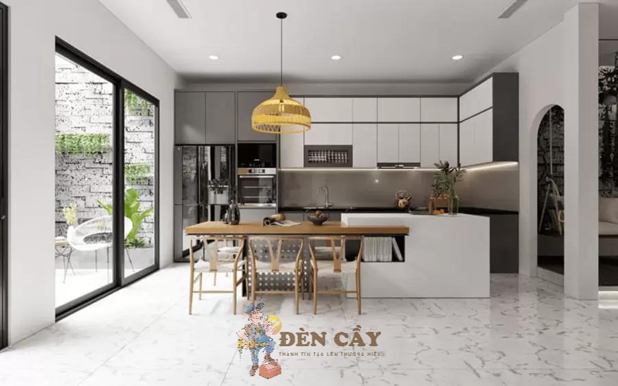 thiết kế phòng khách liền bếp nhà ống