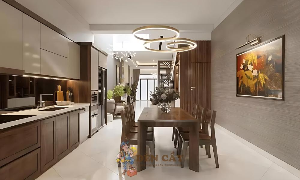 thiết kế phòng khách liền bếp nhà ống