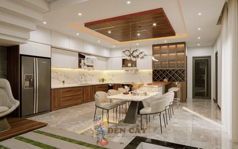 thiết kế phòng khách liền bếp nhà ống