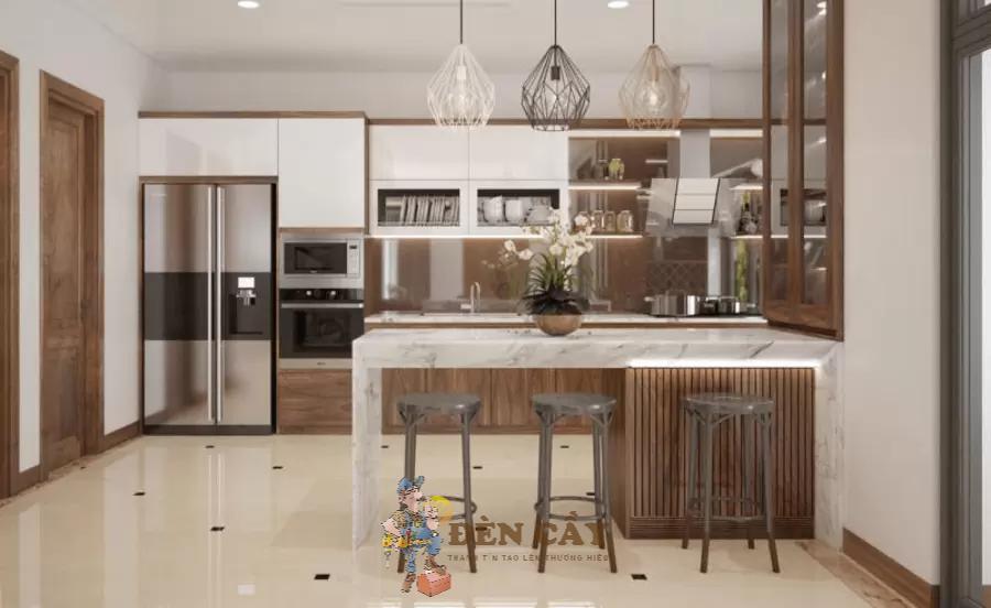 thiết kế phòng khách liền bếp nhà ống