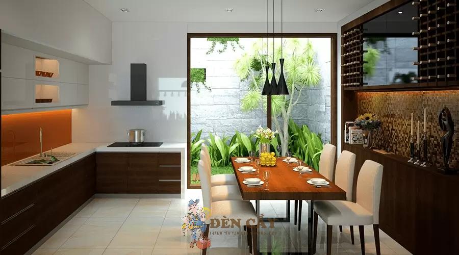 thiết kế phòng khách liền bếp nhà ống