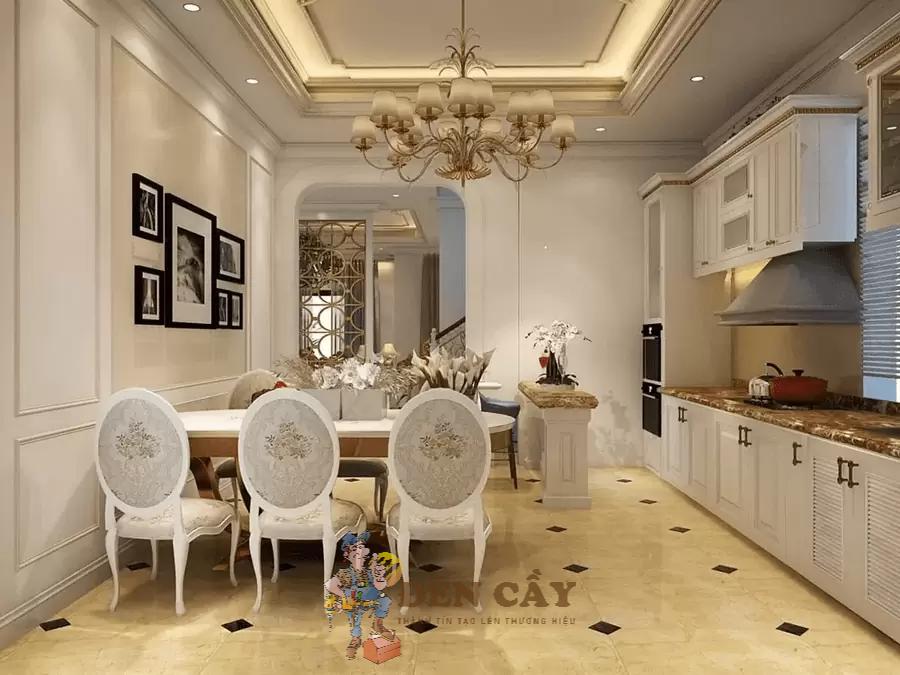 thiết kế phòng khách liền bếp nhà ống