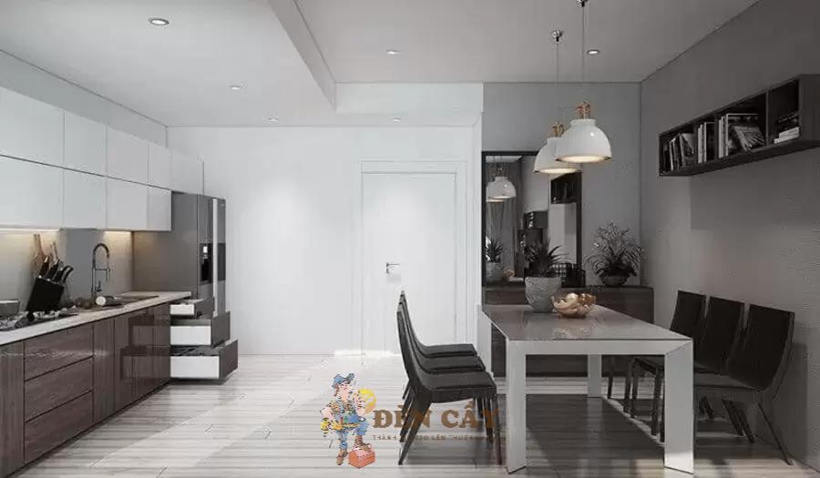 thiết kế phòng khách liền bếp nhà ống