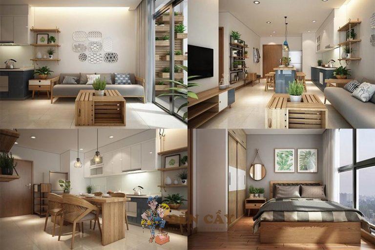 thiết kế nội thất chung cư 2 phòng ngủ 60m2